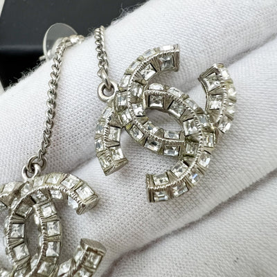 Chanel CC Logo Dangling Earrings studded with Crystals