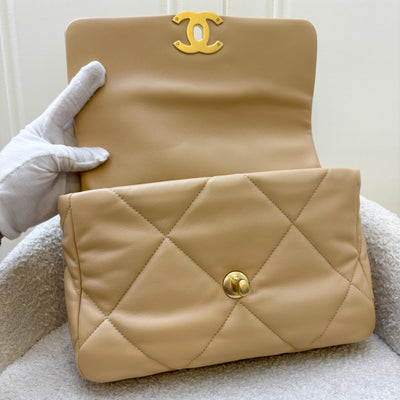 Chanel 19 Small Flap in 22C Beige Lambskin and 3-Tone Hardware