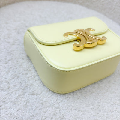 Celine Triomphe Mini Claude Flap Bag in Light Yellow Shiny Calfskin and GHW