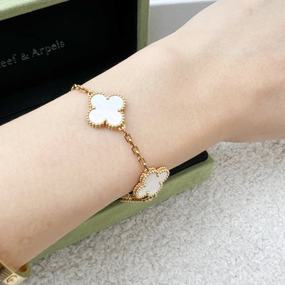 Van Cleef & Arpels VCA Vintage Alhambra 5 Motifs Bracelet with Mother of Pearl MOP in 18K Yellow Gold