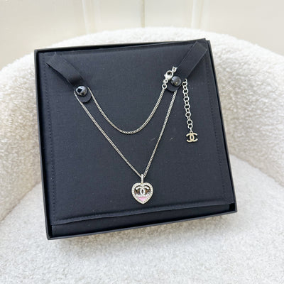Chanel 2023 Coco Neige Collection Heart Necklace with Crystals in SHW