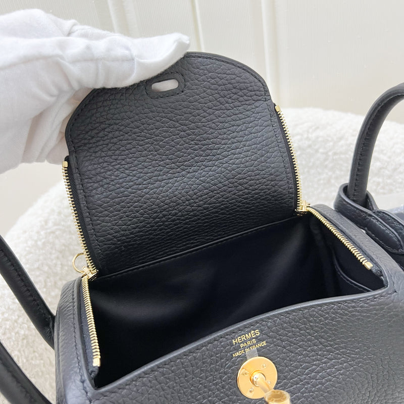 Hermes Mini Lindy in Black Noir Clemence Leather GHW