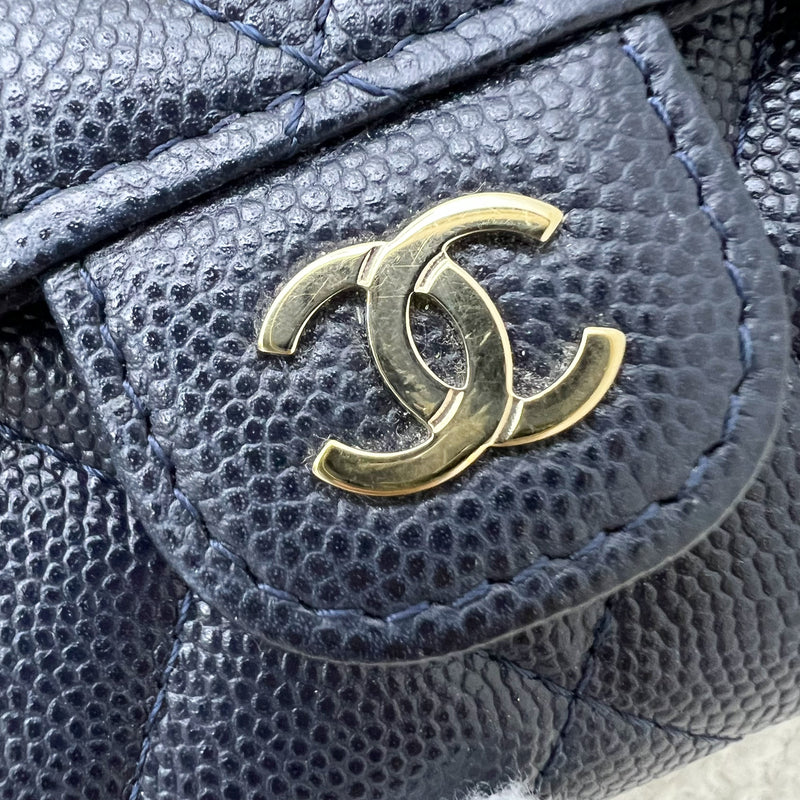 Chanel Classic Medium Trifold Wallet in Navy Caviar and LGHW