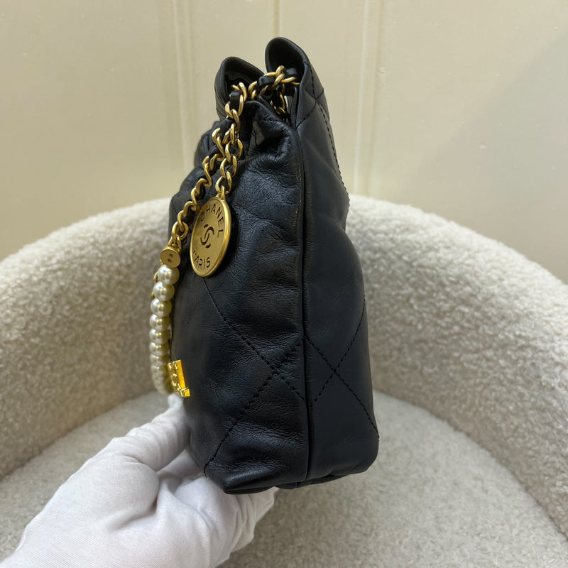 Chanel 22 Mini with Pearls in Black Distressed Calfskin and AGHW