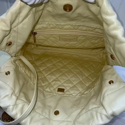 Chanel 22 Small Hobo Handbag in Pale Yellow Calfskin and AGHW