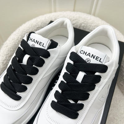 Chanel 24P CC Logo Black and White Sneakers in Calfskin Sz 37