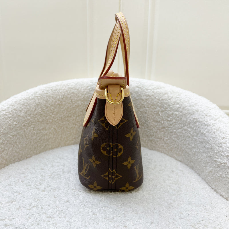 LV Neverfull BB in Monogram Canvas and Beige Patterned Strap