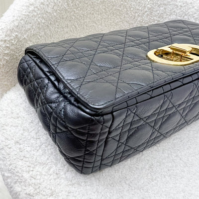 Dior Large Caro Flap Bag in Black Grained Calfskin and GHW