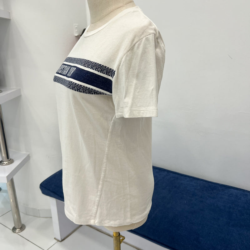 Dior White and Navy Blue Cotton Jersey T-shirt Sz S