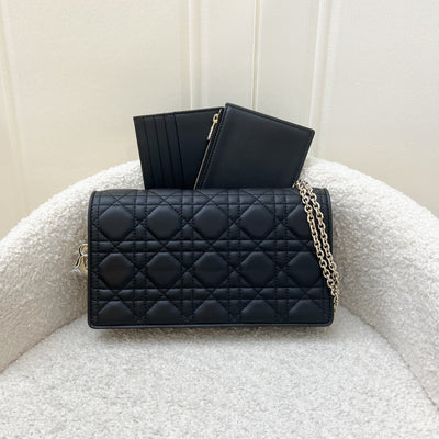 Dior Lady Dior Pouch / Wallet on Chain WOC in Black Cannage Lambskin and LGHW