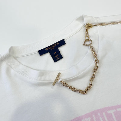 LV White T-shirt with Pink Logo and Chain Detail