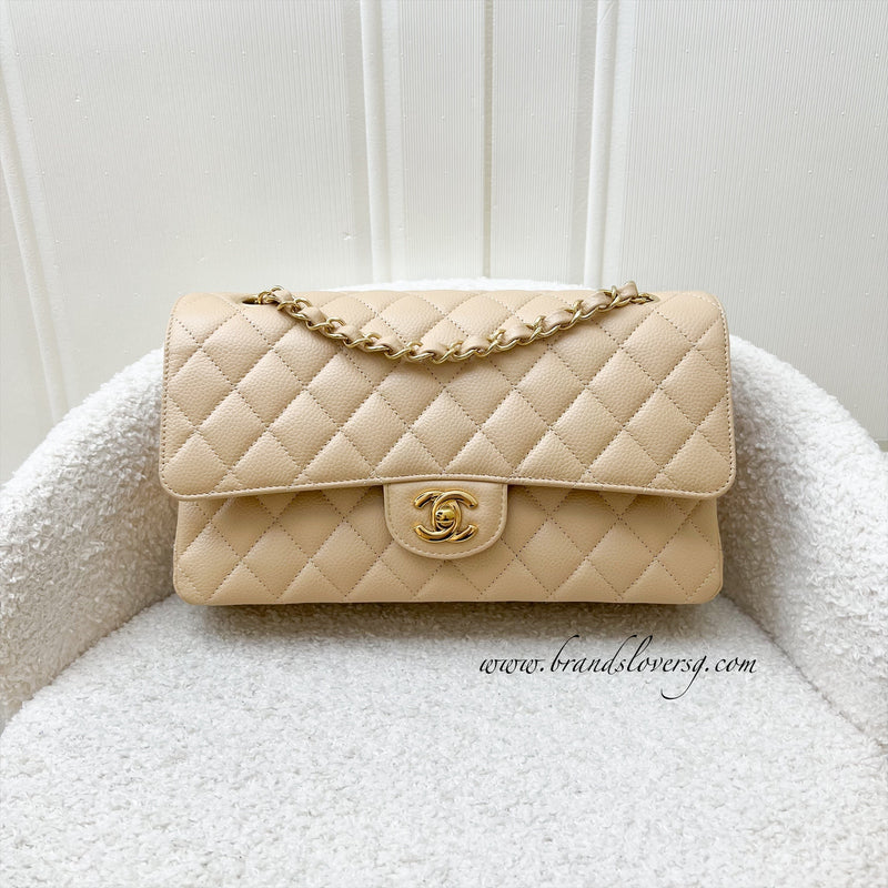 Chanel Medium Classic Flap CF in Beige Caviar and GHW