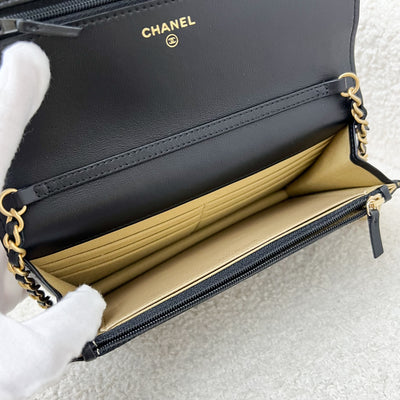 Chanel Pearl Crush Wallet on Chain WOC in 23K Black Stiff Lambskin and AGHW