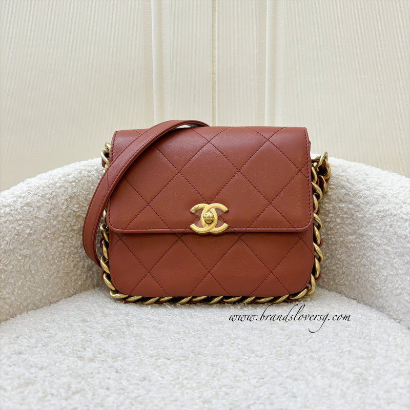 Chanel Seasonal (Runway) Chain Around Flap bag in Terracotta Brown Calfskin and AGHW