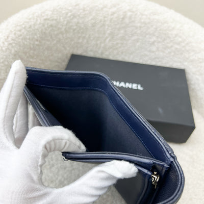 Chanel Classic Medium Trifold Wallet in Navy Caviar and LGHW