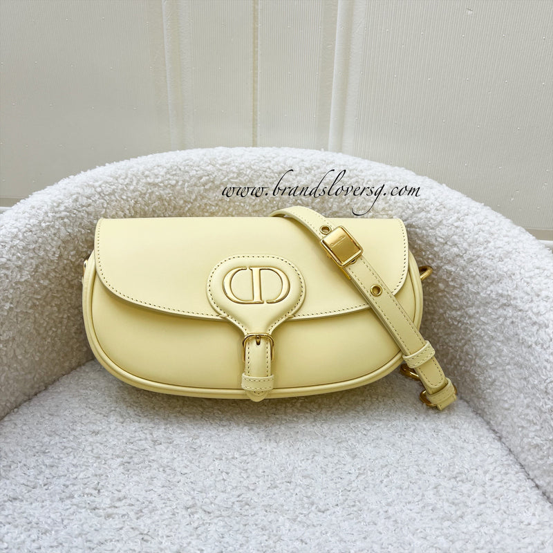 Dior Bobby East West Bag in Pale Yellow Calfskin and AGHW (With Additional Dior Canvas Strap)