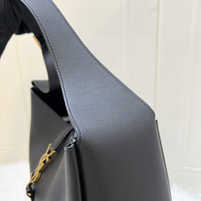 Saint Laurent YSL Large Le 5 À 7 Supple Hobo Bag in Black Grained Leather and GHW