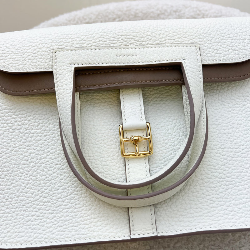 Hermes Halzan 25 in Mushroom / Beige De Weimar Clemence Leather and GHW