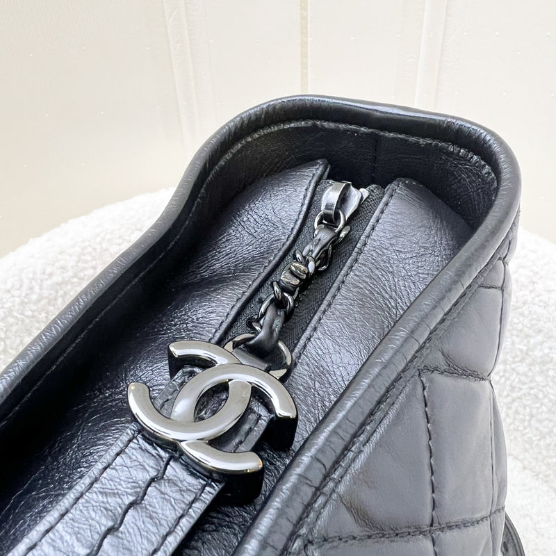 Chanel So Black Medium (New Large) Gabrielle in Black Distressed Leather and Black HW