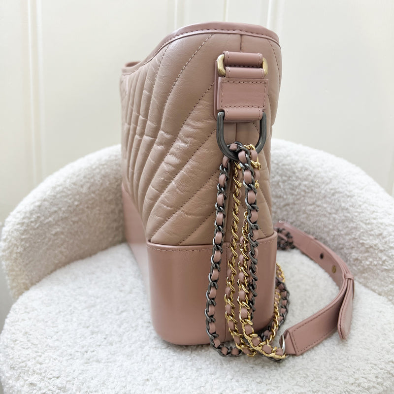 Chanel Medium (New Large) Gabrielle Hobo Bag in Nude Pink Chevron Calfskin and 3-tone HW