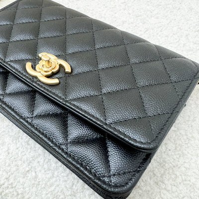 Chanel 23K Camellia Wallet on Chain WOC with Charms in Black Caviar and AGHW