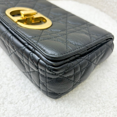 Dior Small Caro Flap Bag in Black Grained Calfskin and GHW