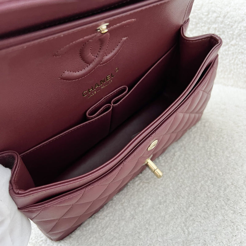 Chanel Small Classic Flap CF in Burgundy Lambskin and LGHW