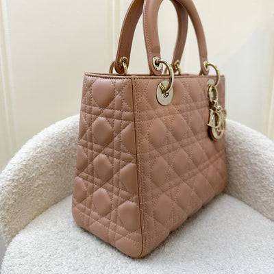 Dior Medium Lady Dior in Rose Beige Lambskin and LGHW