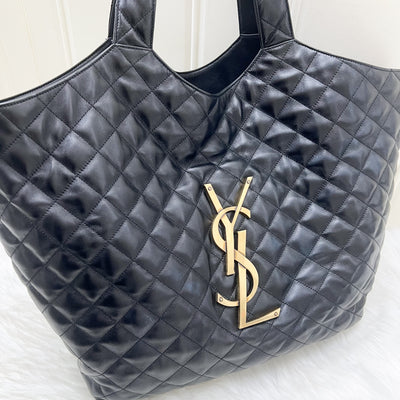 Saint Laurent YSL Icare Maxi Tote Bag in Black Lambskin and AGHW