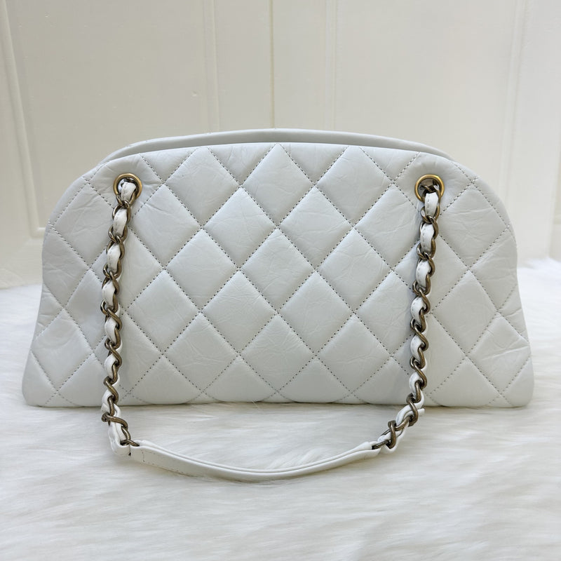 Chanel Just Mademoiselle Bowling Bag in White Calfskin and AGHW