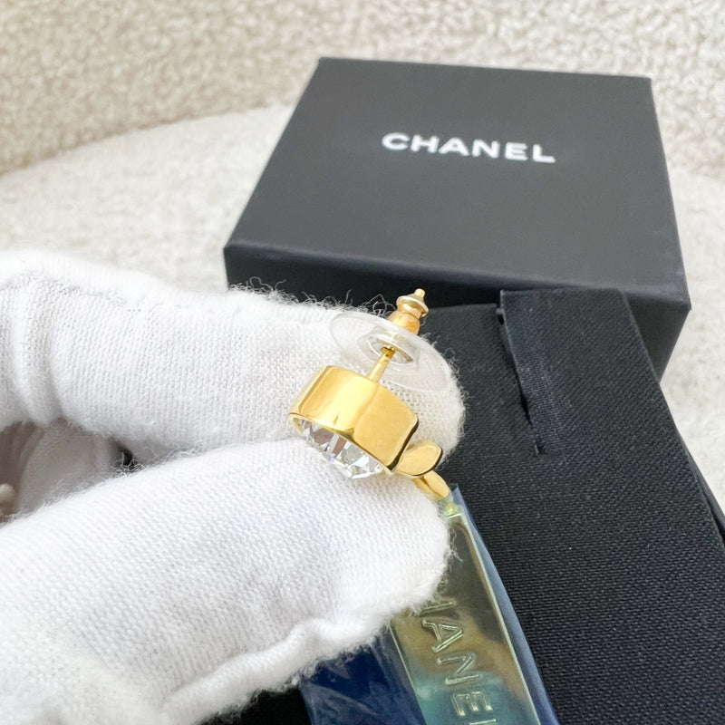 Chanel 21C Gold Bar Dangling Earrings with Crystal in GHW