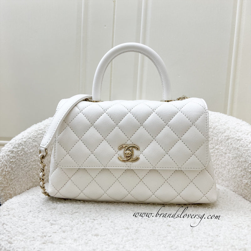 Chanel Small 24cm Coco Handle in White Caviar and LGHW