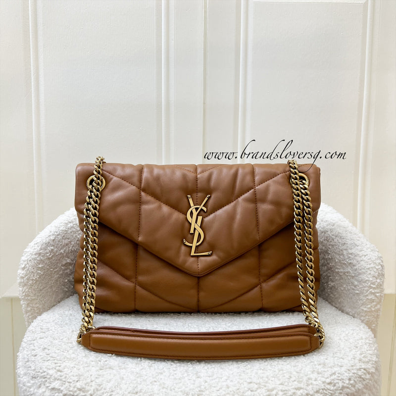 Saint Laurent YSL Small Loulou Puffer Bag in Caramel Brown Lambskin and GHW