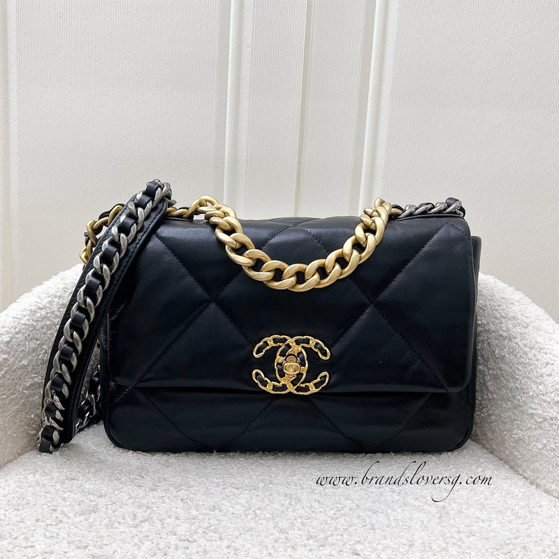 Chanel 19 Small Flap in Black Goatskin and 3-tone HW