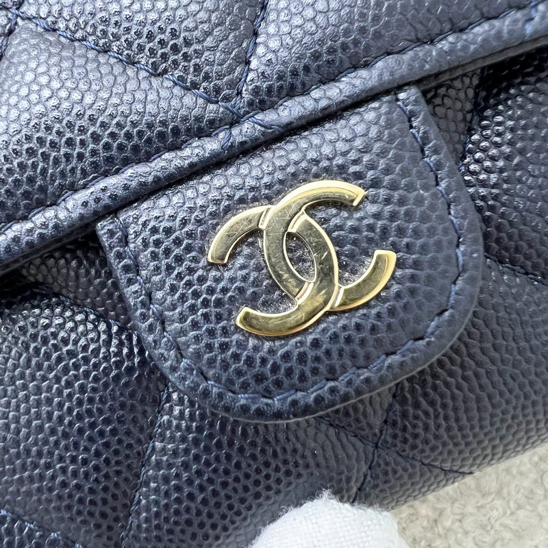 Chanel Classic Medium Trifold Wallet in Navy Caviar and LGHW