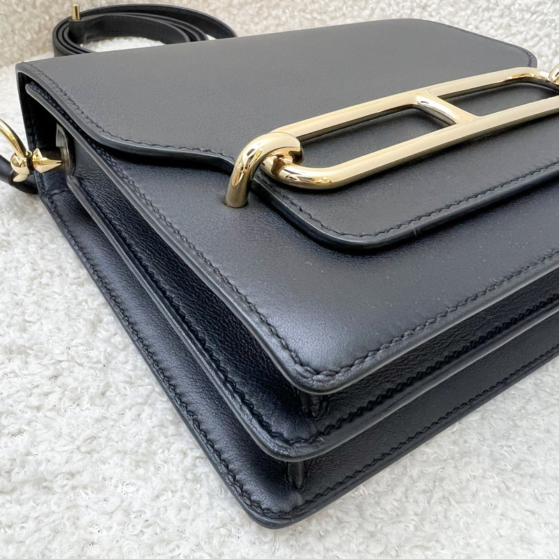 Hermes Mini Roulis in Noir Black Swift Leather and Permabrass (Light Gold) Hardware