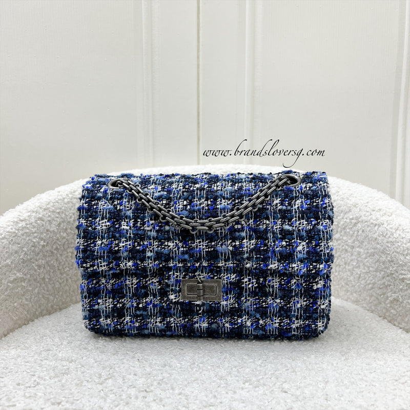 Chanel 2.55 Reissue Mini Flap in 20P Navy / Blue / Black Tweed and RHW