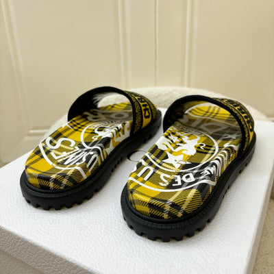 Dior Dway Pool Slides in Yellow / Black Embroidered Canvas Sz 36.5