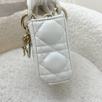 Dior Micro Lady D-Joy Bag in White Cannage Lambskin and LGHW