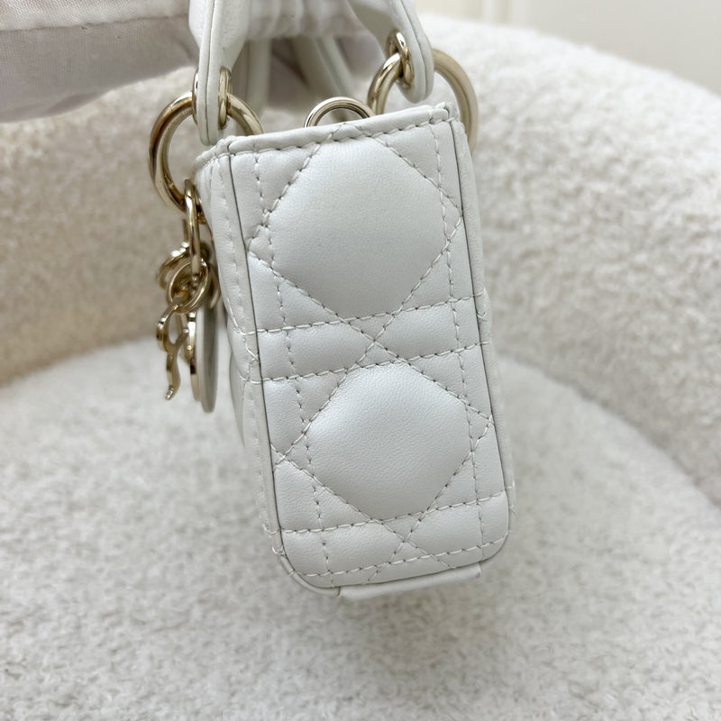 Dior Micro Lady D-Joy Bag in White Cannage Lambskin and LGHW