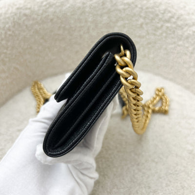 Chanel Boy Card Holder / Micro Clutch on Chain in Black Caviar AGHW