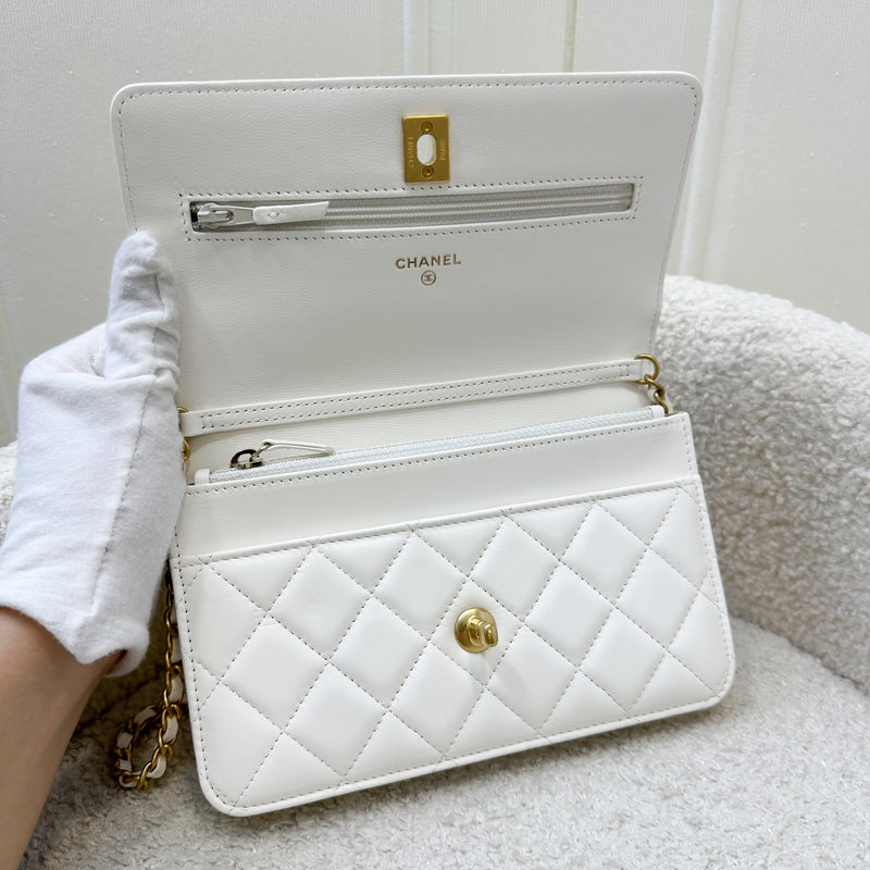 Chanel Pearl Crush Wallet on Chain WOC in White Lambskin and AGHW