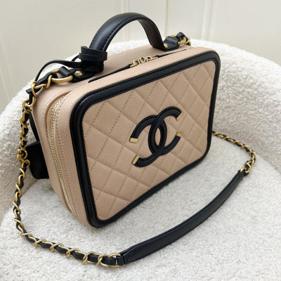 Chanel 18B Medium Filigree Vanity in Beige Caviar, Black Trim and AGHW