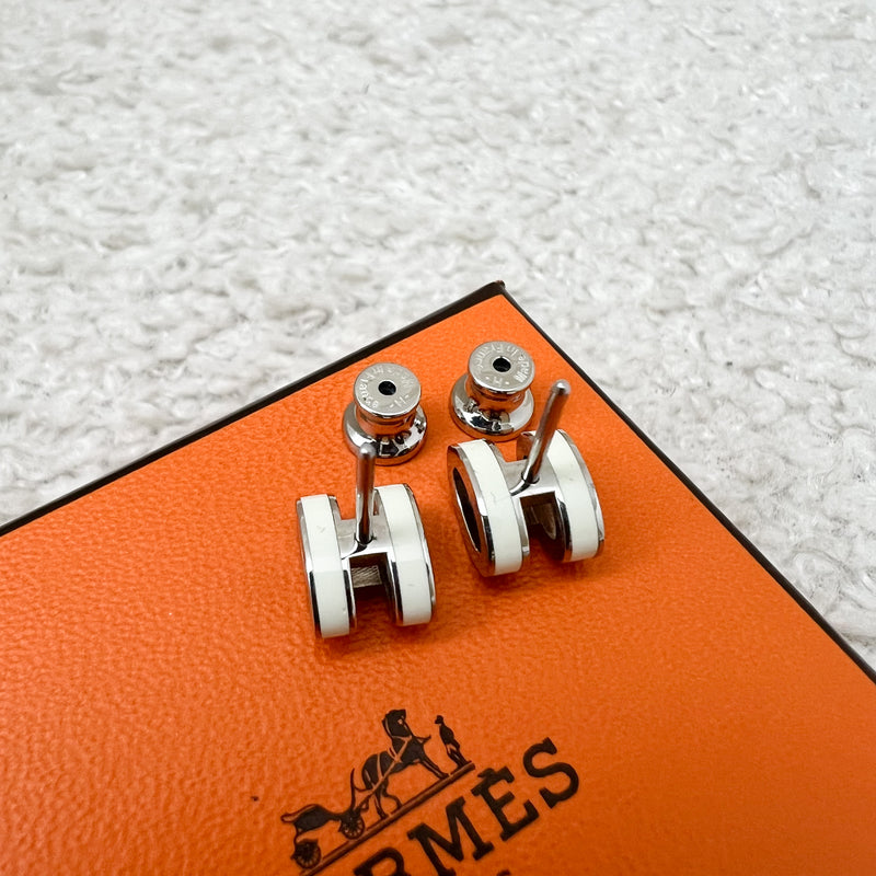 Hermes Mini Pop H Earrings in Blanc Enamel and PHW