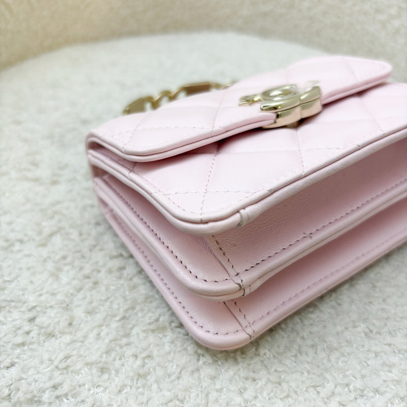 Chanel Seasonal Top Handle Mini Bag / Clutch on Chain in Pink Lambskin and GHW