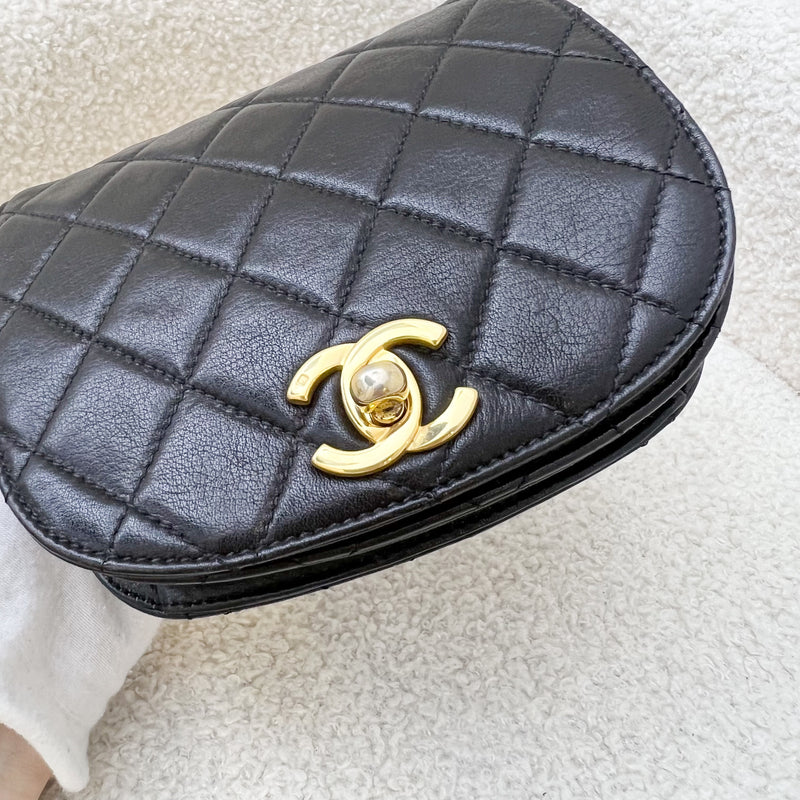 Chanel Vintage Small Quilted Crossbody Bag in Black Lambskin GHW