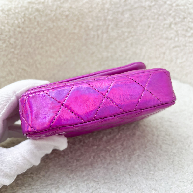 Chanel 24C Micro VIP Clutch in Fuchsia Pink Iridescent Mirror Goatskin SHW