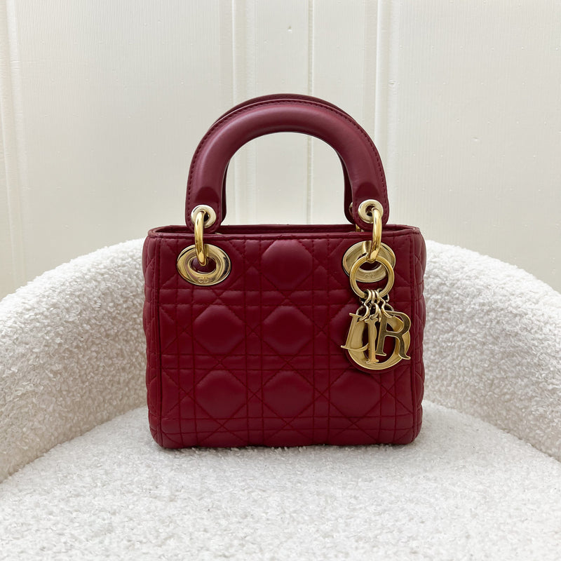 Dior Mini Lady Dior in Cherry Red Lambskin and GHW