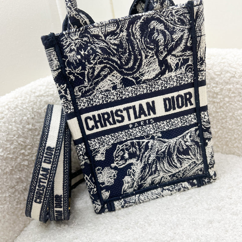 Dior Mini Vertical Book Tote in Blue Toile de Jouy Reverse Embroidery Canvas AGHW