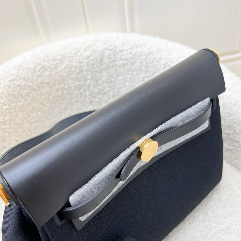 Hermes Mini Herbag Retourne in Noir Black Toile Militaire Canvas, Black Vache Hunter Leather and GHW